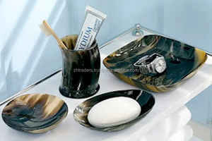 Caja de Pañuelos y Servilletero Rectangular de Cuatro Piezas, Hecho a Mano, Tradicional, de Cuerno de Búfalo Natural de Lujo, Personalizado para Baño - Product Image 3