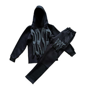 Custom Puff Printing Logo Flared Sweatpants and Hoodie Set Clothing Manufacturers Cotton Sweatsuit Mens Tracksuit - Product Image 1