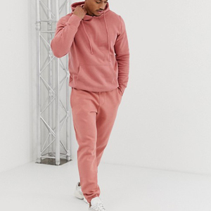 Men's <b>Pink</b> Hooded <b>Tracksuit</b> <b>Set</b> Full Length Solid Color Casual Sweatpants With Side Pockets Elastic Waist Regular - Product Image 1