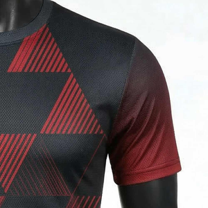 Men's Red Black Geometric Pattern Short Sleeve O-Neck T-Shirt Breathable Knitted Casual Fit Regular Length 220 Grams Front <b>Logo</b> - Product Image 4