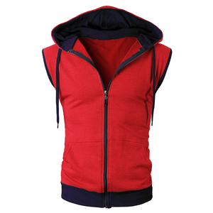 Men's <b>Sleeveless</b> Polyester Gym <b>Hoodies</b> Wholesale Summer Sports Fitness Wear with Thermal Hood Workout <b>Sleeveless</b> Sports Jacket - Product Image 1