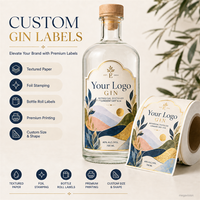 Étiquettes personnalisées pour gin, impression dorée métallisée, autocollants résistants à l'humidité pour bouteilles d'alcool, étiquettes d'emballage en papier texturé pour bouteilles de vin