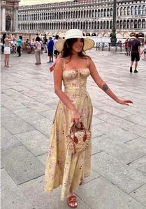 Vestido Largo 100% Lino, Verano 2026, para Fiesta de Noche, Sexy, con Cuello Cuadrado Profundo, Estampado Floral Vintage, Sin Mangas, Maxi Vestido - Product Image 5