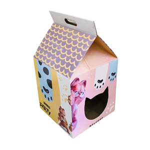 Vente en gros de grattoirs pour chats en carton écologiques, recyclables, de qualité supérieure, personnalisés, abri de divertissement pour animaux de compagnie, emballage en boîte - Product Image 1