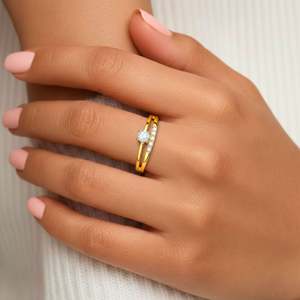 Hallmark Silver Stone Studded Double Band Gold Plated Fashion Ring - Product Image 2