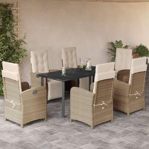 Ensemble de salle à manger de jardin en rotin PE beige 6 places avec beaucoup de sièges - Product Image 1