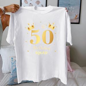 Camiseta de mujer de algodón puro con diseño dorado del Escuadrón del 50 cumpleaños ajuste cómodo - Product Image 3