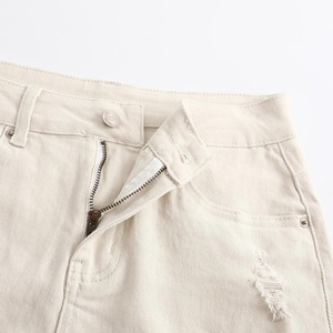 Shorts en jean déchirés taille haute pour femme, prix d'usine, bords effilochés, décontractés, été, coupe droite, en coton - Product Image 4