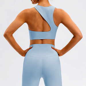 Asymmetrical High Support Quick Dry Breathable Eco-Friendly Spandex/Polyester Sports <b>Bra</b> Removable Pads <b>Open</b> Back Workout <b>Bras</b> - Product Image 4