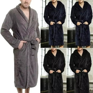 Peignoir Homme en Flanelle Noire 100% Coton à Col Châle, Manches Longues, Ceinture et Poches – Doux, Absorbant, Respirant, Séchage Rapide, Thermique, Idéal Spa et Maison - Product Image 5
