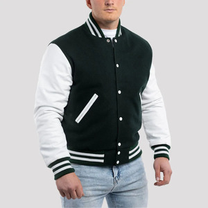Veste universitaire personnalisée pour homme de qualité supérieure avec manches en cuir, veste bomber classique, fermeture à boutons, col et poignets côtelés - Product Image 1