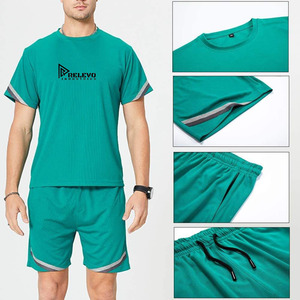 Ensemble sweat-shirt et short pour homme, respirant, été, col rond, avec logo brodé, 100% coton, style formel - Product Image 2
