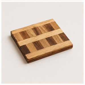 Premium Handcrafted Luxury Two-Tone Walnut Oak Wooden Coasters Set 4 Modern Geometric Inlay Customizable Drink Mats Home Office - Product Image 4