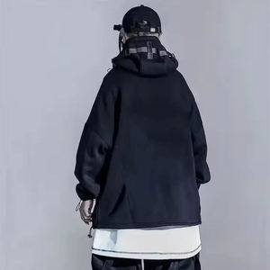 เสื้อฮู้ด Tactical Techwear สไตล์ Cyberpunk สำหรับผู้ชาย สีดำ สตรีทแวร์ ฮิปฮอป ทรงโอเวอร์ไซส์ พร้อมสายรัดและหัวเข็มขัด ดีไซน์ใช้งานได้จริง - Product Image 3