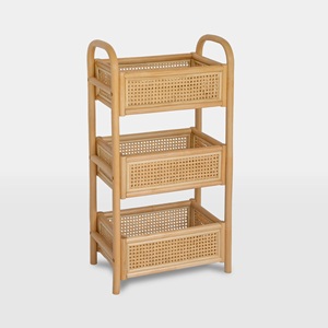 Three tier <b>storage</b> rack with basket <b>drawer</b> highest quality eco friendly rattan shelf free-stand baskets - Product Image 5