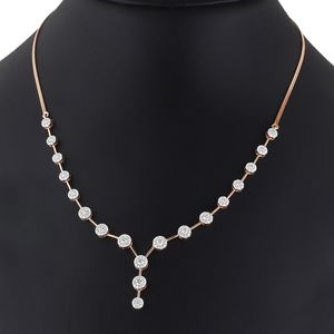 Collier pendentif halo en or rose 14 carats de luxe avec diamant rond brillant, bijoux fins et délicats pour femmes, cadeau d'anniversaire ou de mariage, Trio - Product Image 2