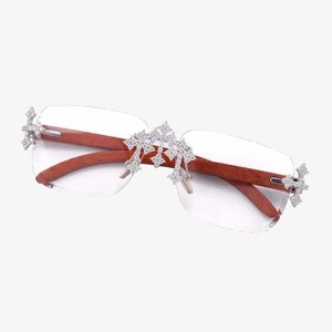 Lunettes de soleil sans monture avec cristaux incrustés, branches en bois, unisexes, de créateur, pour fêtes, décontractées, extérieur et mode - Product Image 2