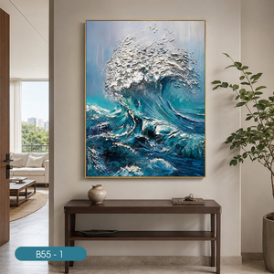 Peinture murale abstraite de vagues de mer HALO Luxury, art mural texturé 3D, décoration intérieure, fabricant vietnamien OEM ODM - Product Image 4