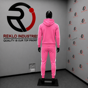 Pink <b>Mens</b> Tracksuit Set Custom Logo Pullover Hoodie <b>Jogger</b> Pants <b>White</b> Side Stripe Fleece Streetwear Sportswear Wholesale Sets - Product Image 4