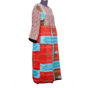 Vestido largo informal de verano, estilo chic y vintage, hecho con algodón kantha. Nuevo vestido maxi bohemio indio para mujer. - Product Image 5
