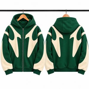 Sudadera con capucha unisex con cremallera y bloques de color, estilo urbano, chaqueta de otoño, 100% algodón, estampado digital - Product Image 6