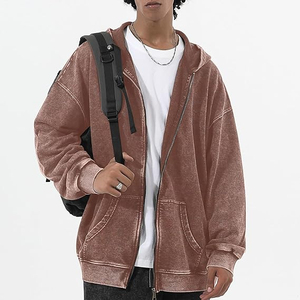 Sudadera con capucha extragrande para hombre, estilo vintage con lavado ácido, cremallera y bolsillo, ropa urbana moderna de primavera, color morado, tela personalizada. - Product Image 2