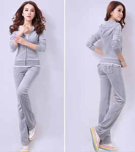 Conjunto Deportivo Gris con Capucha para Mujer, Sudadera con Cierre Frontal y Mangas Largas con Bolsillos Laterales, Ropa Casual de Otoño - Product Image 1