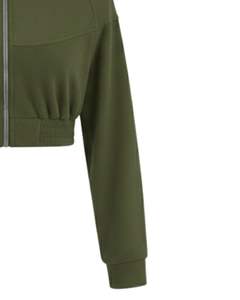 Veste en molleton zippée courte pour femme, vert olive, style décontracté, sweat-shirt court à manches longues, léger, logo personnalisé, fournisseur OEM - Product Image 6