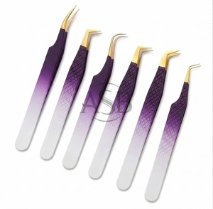 Pinces à épiler antistatiques de précision en acier inoxydable, couleur ombrée marron et blanc, pour extensions de cils et manucure - Product Image 6
