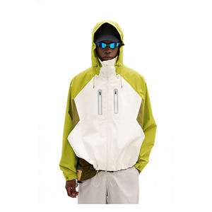 Chaqueta Cortavientos de Manga Larga para Hombre, con Bloques de Color Blanco y Verde, con Capucha, para Todas las Estaciones, Estilo Adulto - Product Image 3
