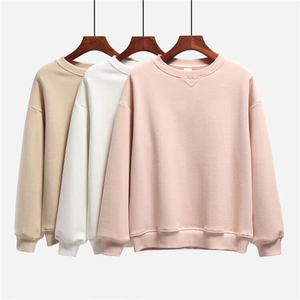 Sweat-shirt à col rond pour femme, couleur unie, 100% coton, tricoté, manches longues, décontracté, vêtements d'automne - Product Image 1