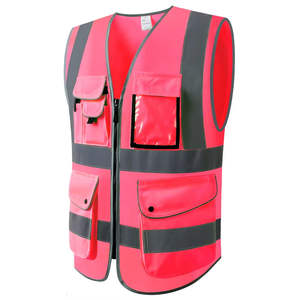 Gilet de sécurité rose à haute visibilité avec bandes réfléchissantes, plusieurs poches, vêtements de travail industriels, vêtements de protection pour la construction, gilet utilitaire - Product Image 2