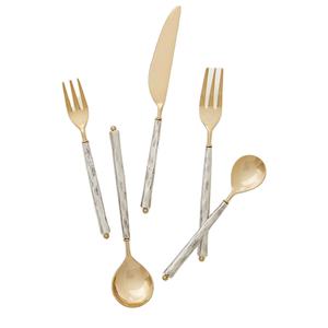 Juego de cubiertos estilo francés, 5 piezas, mangos plateados, juegos de cubiertos de lujo para mesa, vajilla para fiestas, apto para lavavajillas - Product Image 1