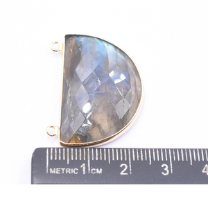 Labradorite Half Shape Faceted Silver Bezel 18K Gold Plated Sterling Silver Double Loop Gemstone Pendant Jewelry Making - Product Image 5