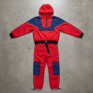 Windbreaker Tracksuit 2 Piece <b>Trouser</b> and Hood Jacket 100% Nylon DTF Logo Reflective <b>Lines</b> Panels <b>Work</b> Windbreaker Tracksuit - Product Image 1