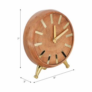 Wooden Desk <b>Clock</b> With Brass Accents Minimalist Design Battery Operated Quartz Movement Circular Shape For Home Offices Use - Product Image 4
