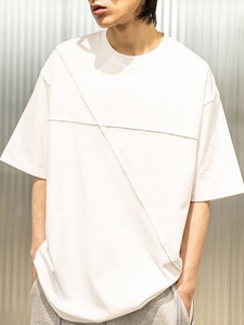Men's Oversized <b>White</b> Knitted 100% Cotton Breathable Short Sleeve O-Neck <b>T</b>-<b>Shirt</b> Contrast Trim Minimalist/Normcore Style <b>Plain</b> - Product Image 2