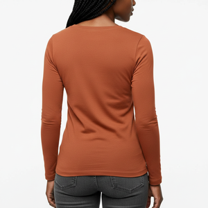 Women's <b>Under</b> <b>Layer</b> Scoop Neck Long Sleeve Tee Slim Fitted Stretch Cotton Soft Fabric Custom Logo OEM Wholesale Factory - Product Image 2