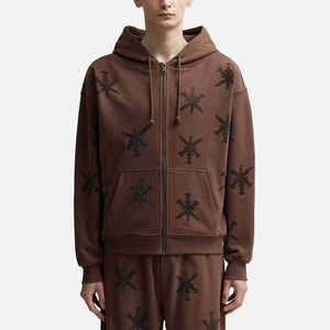 Sweat-shirt à capuche personnalisé surdimensionné marron avec strass, style streetwear Y2K, fermeture éclair intégrale, vintage, pour hommes et femmes, épais, avec étoiles scintillantes - Product Image 4