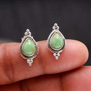 Handmade Vintage Arizona Turquoise Gem 925 Sterling <b>Silver</b> <b>Stud</b> Earring New Arrival Bezel Set Jewelry Anniversary - Product Image 2