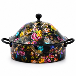 <b>Marvel</b> Handicrafts Premium Black Floral <b>Printed</b> Stainless Steel Insulated Casserole Hot Pot Food Warmer Serving Bowl Kitchen - Product Image 1
