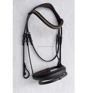 Brida de curva inglesa anatómica de alta calidad para caballos de eventos con banda de cejas de cristal ondulado y productos para caballos Noseband - Product Image 1