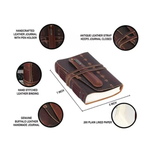 Vintage Antique Deckle Edge Hardcover Leather Thermal Folded Leaflet 160P Travel Pocket Journal Pen Men Women Grimoire Gift - Product Image 5