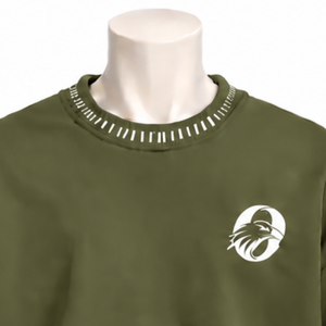 Sudadera de cuello redondo para hombre, verde oliva, con borde cosido, efecto desgastado, corte holgado, manga larga, estilo vintage, informal, para streetwear. - Product Image 3