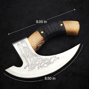 Coupe-pizza en acier au carbone, avec étui en cuir, style Viking, pour hacher, multi-usages, en bois de frêne - Product Image 5