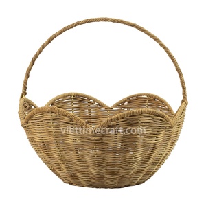 Scalloped Wicker Storage Baskets Set Of 2 Round Handcrafted <b>Rustic</b> Organizer For Living Room Neatening - Product Image 2