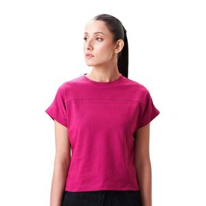 Camiseta Corta Rosa para Mujer, Cuello Redondo, Manga Corta, Color Sólido, Tejido de Punto, Corte Regular, Informal - Product Image 1