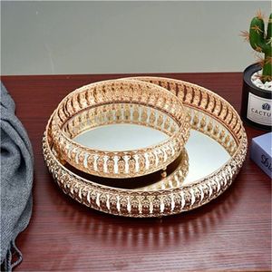 Decorative Round Golden Mirrored Tray Metal Glass Serving Plate Coffee <b>Table</b> Centerpieces Wedding Party Cake Display <b>Mirror</b> Tray - Product Image 3