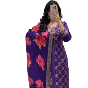 Conjunto de Kurti y Pantalón de Fiesta de Rayón Banarasi de Color Puro, Precioso y Listo para Usar, con Tejido en Ambos Lados, Largo hasta la Rodilla, 2026 SIE - Product Image 1