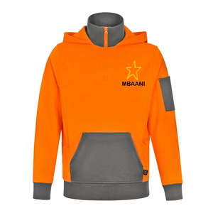 MBAANI Men's <b>Orange</b> Quarter Zip Hoodie <b>Fleece</b> Sweatshirt Casual Streetwear Contrast Panel Design Regular Fit Autumn Wear - Product Image 6